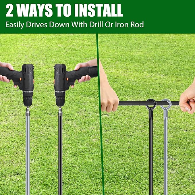 Lasnten 30 Inch Heavy Duty Ground Anchor Spiral Blade Earth Anchor Kit Metal Anchor Hook Beach Sand Stakes Camping for Securing Animals, Shelters, Tents, Canopies (Black, Silver,6 Pcs)