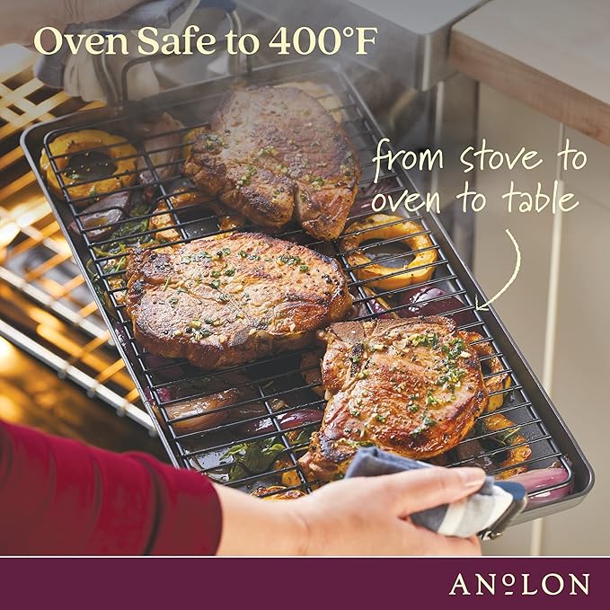 Anolon Advanced Home Hard Anodized Nonstick Double Burner/Flat Grill/Griddle Rack, 10 Inch x 18 Inch, Indigo