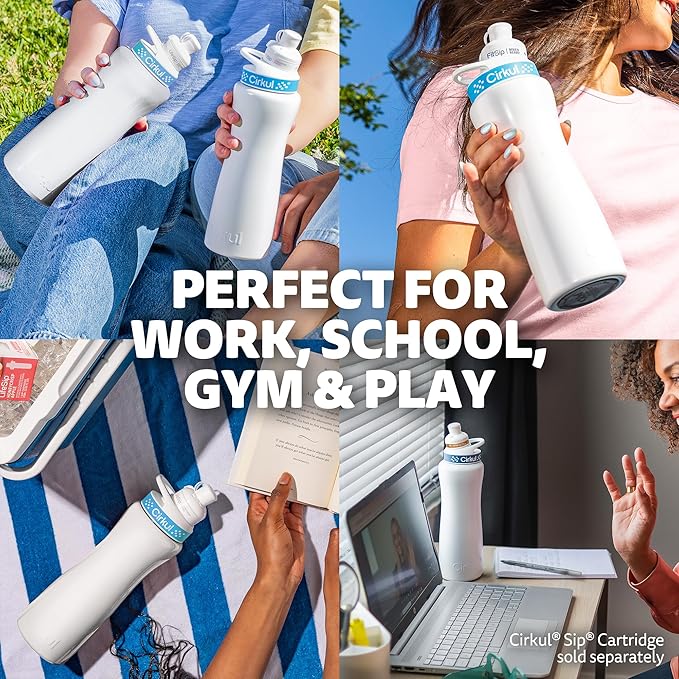 Cirkul 32oz. Blush Pink Stainless Steel Water Bottle Starter Kit with Pink Lid and 2 Flavor Cartridges (1 LifeSip Strawberry, 1 GoSip Passion Fruit Dragon Fruit) No Sugar, Zero Calorie Drink Mix