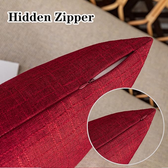 Kevin Textile Pack of 2 Decorative Outdoor Waterproof Throw Pillow Covers Checkered Pillowcases Classic Cushion Cases for Patio Couch Bench 16 x 16 Inch Red