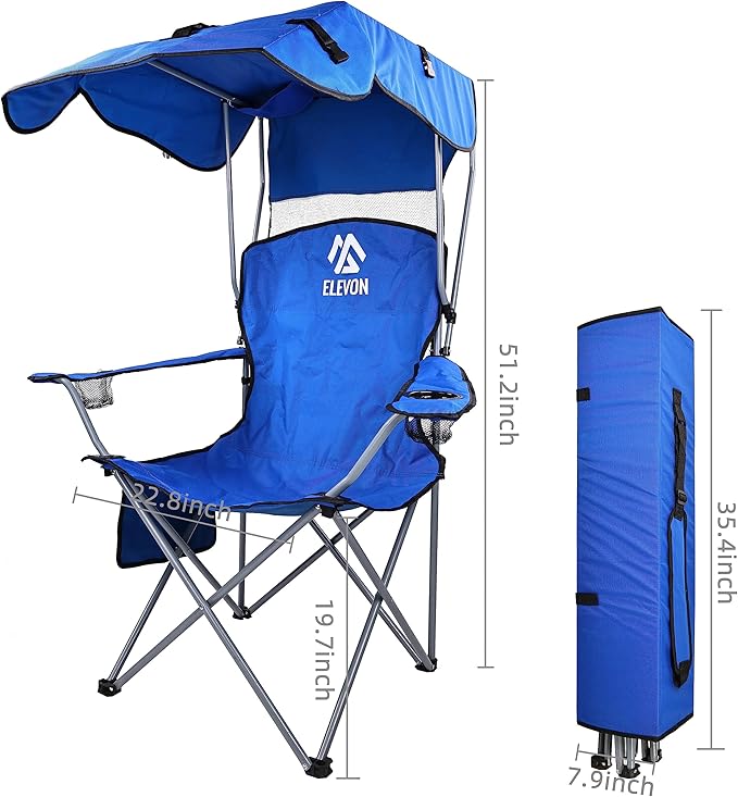 Canopy Chair Folding Camping Recliner Support with Carrying Bag, Blue