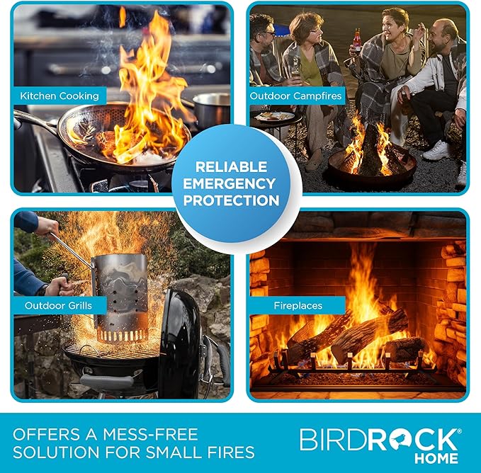 BIRDROCK HOME Fire Blanket for Home and Kitchen | Emergency Supplies for Small Fires | CE Safety Standard Approved | Fiberglass Fire Suppression, Mess-Free | Ideal for Camping Vehicle Kits | 2 Pack