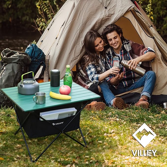 VILLEY Portable Camping Side Table, Ultralight Aluminum Folding Beach Table with Carry Bag for Outdoor Cooking, Picnic, Camp, Boat, Travel