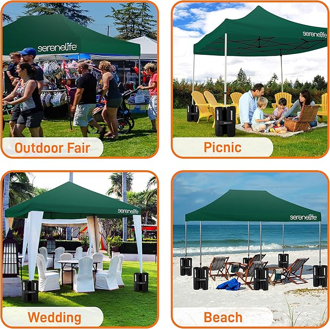 SereneLife Pop Up Canopy Tent 10x20-Commercial Instant Shelter Foldable/Collapsible Sun Shade Canopy Pop Up Tent w/Waterproof Tent Top, Portable Carry Bag & Sand Bag - SLGZ20FG (Forest Green)