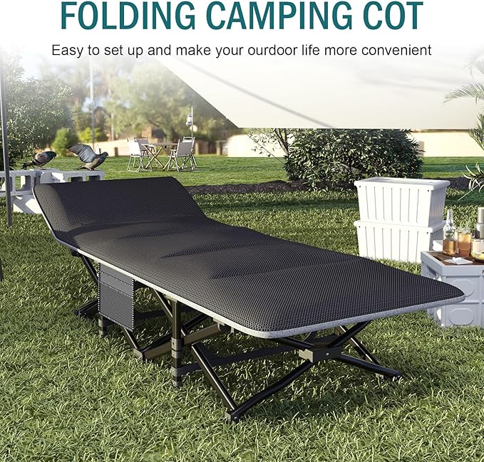 Camping Cot for Adults, Folding Bed with Comfortable Cushion, Tent Portable Sleeping Bed with Carry Bag for Camp, Office Use, Outdoor, Traveling Supports 450 lbs