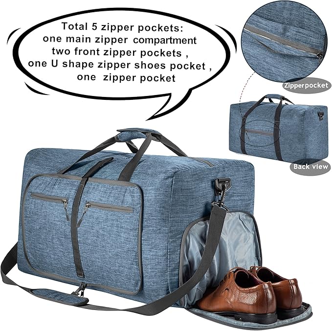 Vomgomfom Travel Duffle Bag for Men,65L 85L 115L Foldable Travel Duffel Bag with Shoes Compartment Overnight Bag for Men Women