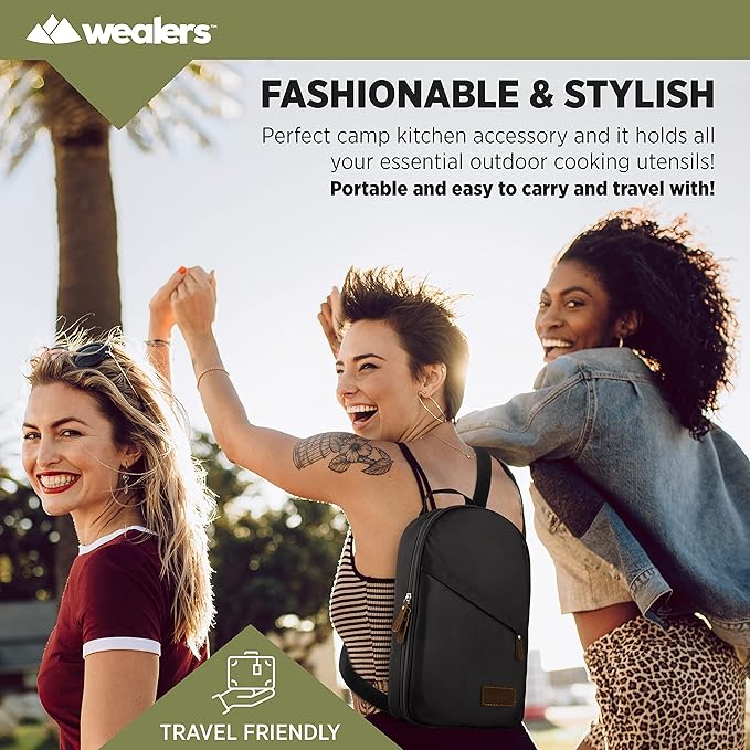 Camp Kitchen Cooking Utensil Set Travel Organizer Grill Accessories Portable Compact Gear for Backpacking BBQ Camping Hiking Travel Cookware Kit Water Resistant Case