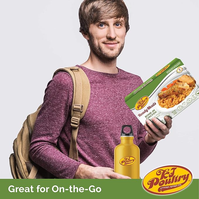 KJ Poultry Kosher Ready Meals - Bone In Chicken & Kugel, MRE Meat Meals Ready to Eat, Shabbos Food, Halal, (3 Pack) Prepared Entree Fully Cooked, Shelf Stable Microwave Dinner Travel Military Camping