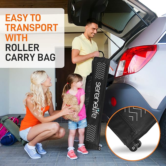 Pop Up Canopy Tent 10x10 - Commercial Instant Shelter Foldable/Collapsible Sun Shade Canopy Pop Up Tent w/Waterproof UV Resistant Tent Top, Portable Carry Bag & Sand Bag - SereneLife SLGZ10BA (Black)