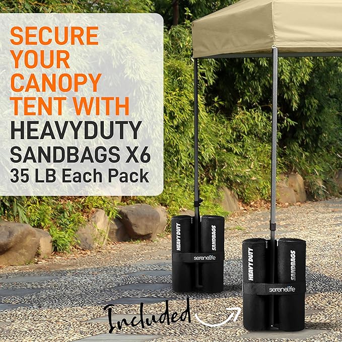 SereneLife Pop Up Canopy Tent 10x20 - Commercial Instant Shelter Foldable/Collapsible Sun Shade Canopy Pop Up Tent w/Waterproof Tent Top, Portable Carry Bag & Sand Bag - SereneLife SLGZ20K (Khaki)
