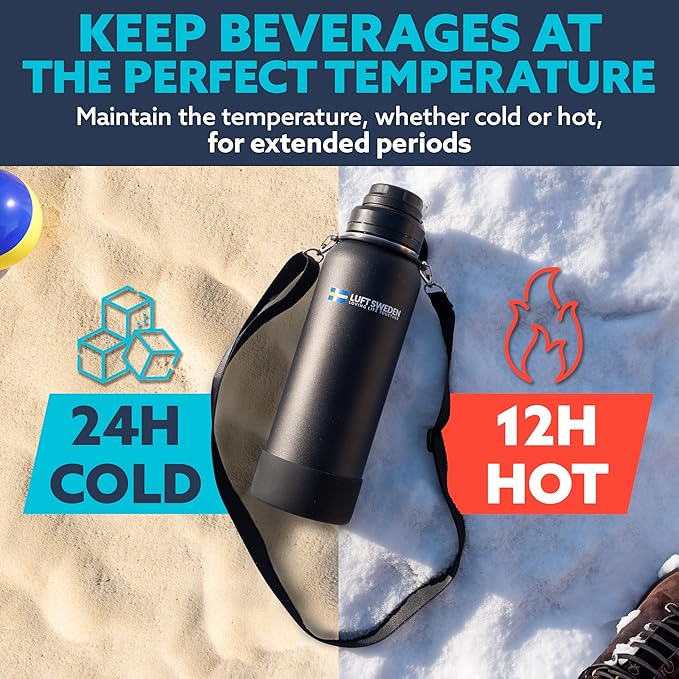 LUFT SWEDEN 40 oz Red & Orange Insulated Water Bottle with Straw Lid – Leakproof, Stainless Steel, Dishwasher Safe – Reusable Double Wall Gym Thermos for Cold Drinks – BPA-Free & Sweatproof