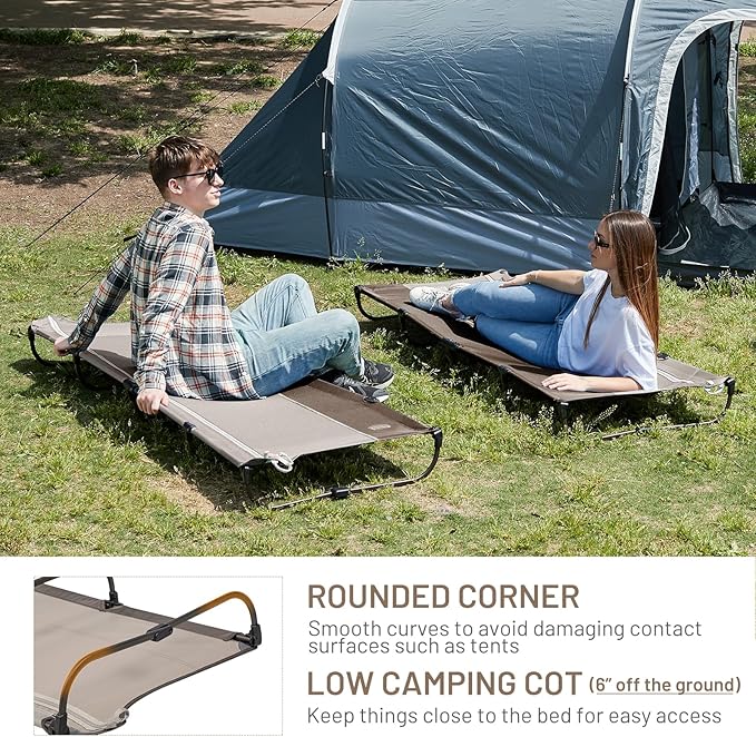 TIMBER RIDGE Lightweight Aluminum Camping Cot, 20-Second Quick Set-Up Folding Cot with Zipper Closure, Portable Carry Bag Included for Camping, Travel and Outdoors, Support up to 225lbs, Tan