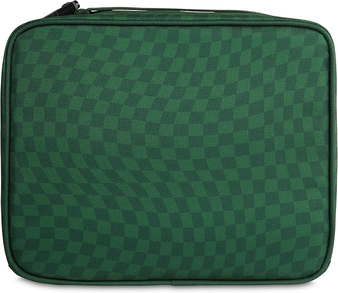 PackIt Freezable Classic Lunch Box, Checker Wave Olive, Built with ECOFREEZE Technology, Collapsible, Reusable, Zip Closure With Zip Front Pocket and Buckle Handle, Designed for Fresh Lunch On the Go