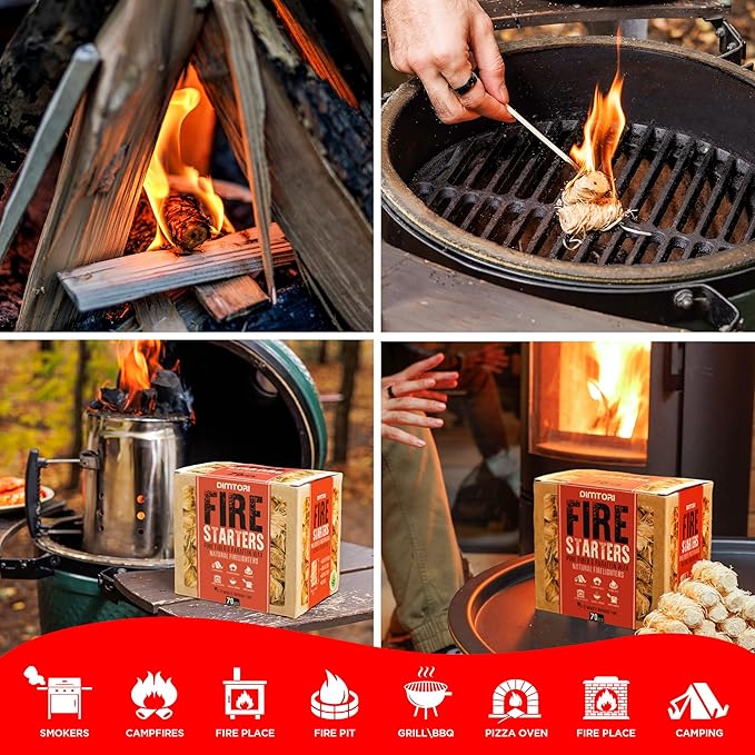 70 pcs Fire Starter for Indoor and Outdoor Use - Natural, Eco-Friendly Firelighter for Grills, Smokers, Fire Pits, Wood Stoves - Waterproof, All-Weather Charcoal Starter, Fire Starters for Campfires