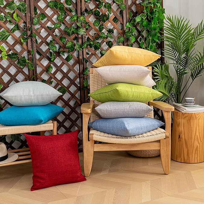 Kevin Textile Pack of 2 Decorative Outdoor Waterproof Throw Pillow Covers Checkered Pillowcases Classic Cushion Cases for Patio Couch Bench 16 x 16 Inch Red