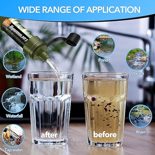 Water Filter Straw - Personal Water Purifier, Camping Water Filtration System, Straw Water Purification - Outdoor Emergency and Survival Gear for Hiking, Camping and Travel (2pcs)