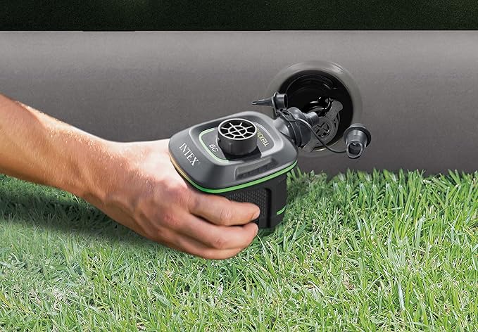 Intex 64779E Dura-Beam Standard Prestige Air Mattress: Fiber-Tech - Queen Size - Hand-Held Battery Pump - 10in Bed Height - 600lb Weight Capacity