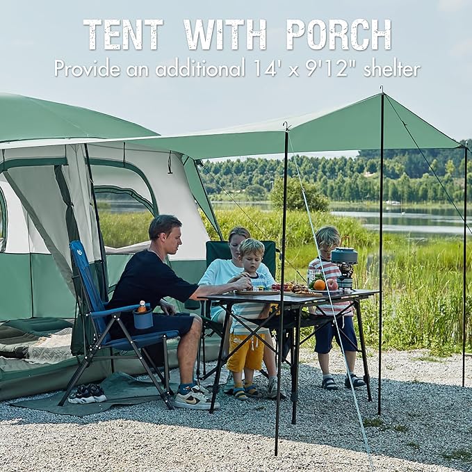 PORTAL 8 Person Tents for Camping, Easy Setup Cabin Tent with Large Porch, 2 Room, Waterproof Family Camping Tent for Outdoor Camping, Patio