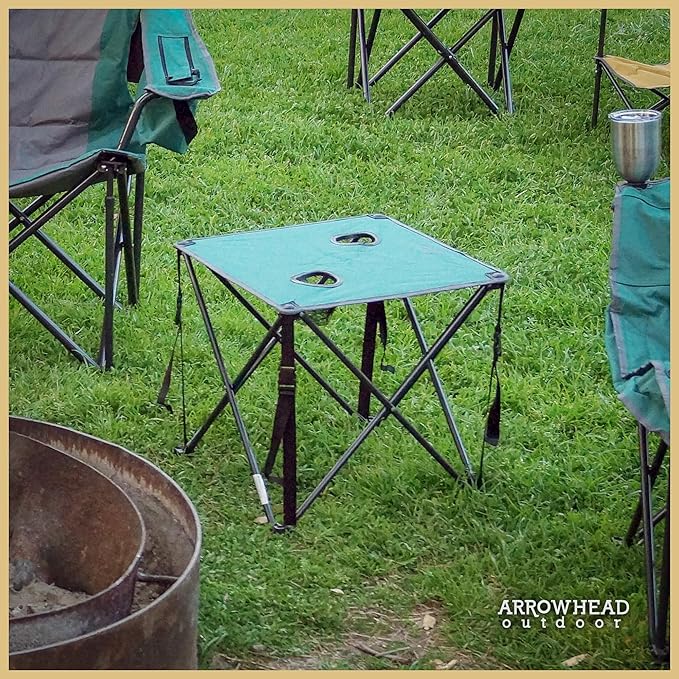 ARROWHEAD OUTDOOR 26” (66cm) Portable Camping Folding Table, 2 Cup Holders, Square, Carrying Case, Steel Frame, High-Grade 600D Canvas