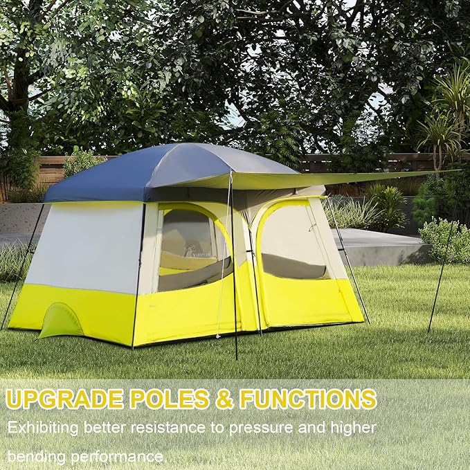 Vidalido Tents，6-8 Person Camping Tent with Extended Vestibule，2 Room Weather Resistant Family Tents，Easy Install Waterproof Outdoor Tent for Backpacking and Camping Hiking