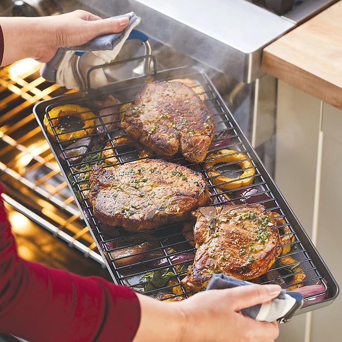 Anolon Advanced Home Hard Anodized Nonstick Double Burner/Flat Grill/Griddle Rack, 10 Inch x 18 Inch, Indigo