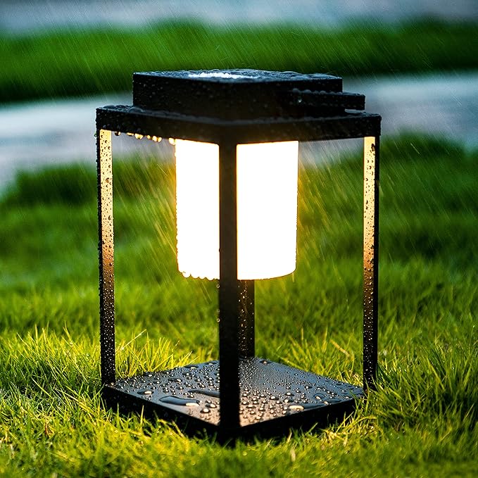 Aluminum Outdoor Table Lamp - Rechargeable 350 Lumen 3 Level Touch Control, IP44 Waterproof Cordless Outdoor Lamps Table Lantern with USB Port for Patio(3000K Warm White)