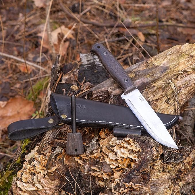 BPS Nighthawk Adventurer - Fixed-Blade Stainless Steel Survival Knife - Black Leather Sheath and Firestarter - Outdoor Full Tang Bushcraft Knife