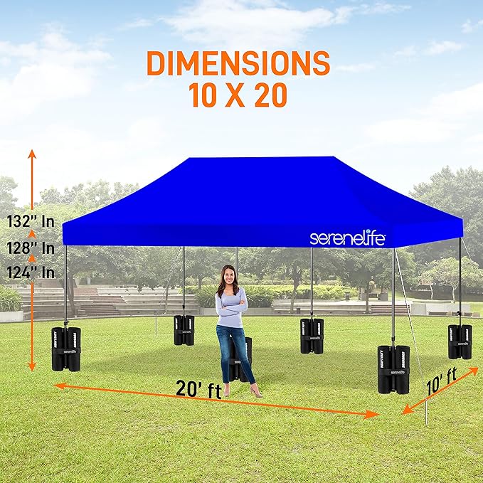 SereneLife Pop Up Canopy Tent 10x20-Commercial Instant Shelter Foldable/Collapsible Sun Shade Canopy Pop Up Tent w/Waterproof Tent Top,Portable Carry Bag&Sand Bag-SereneLife SLGZ20BU(Navy Blue)