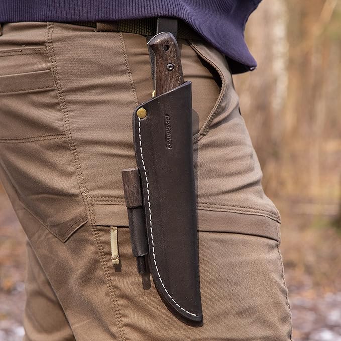 BPS Nighthawk Adventurer - Fixed-Blade Stainless Steel Survival Knife - Black Leather Sheath and Firestarter - Outdoor Full Tang Bushcraft Knife