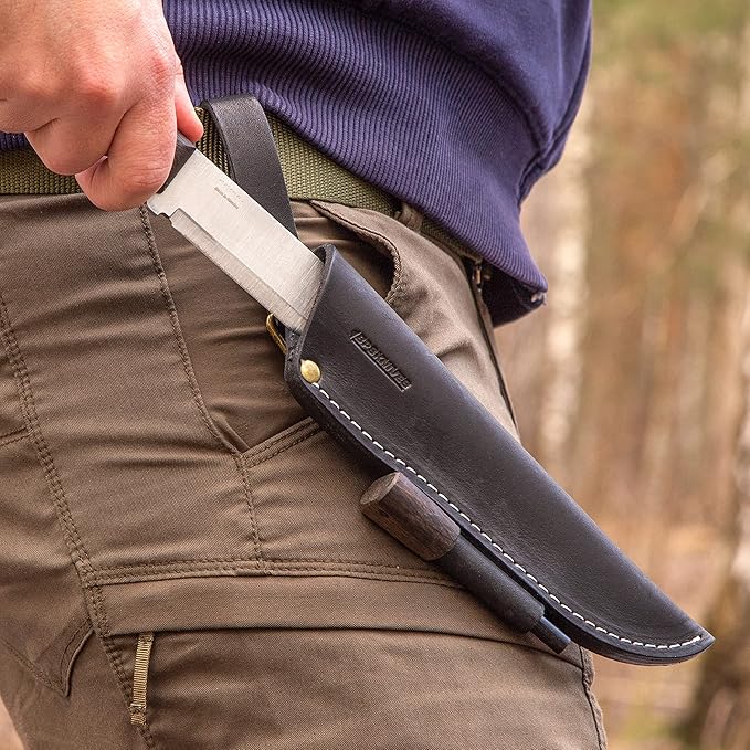 BPS Nighthawk Adventurer - Fixed-Blade Stainless Steel Survival Knife - Black Leather Sheath and Firestarter - Outdoor Full Tang Bushcraft Knife
