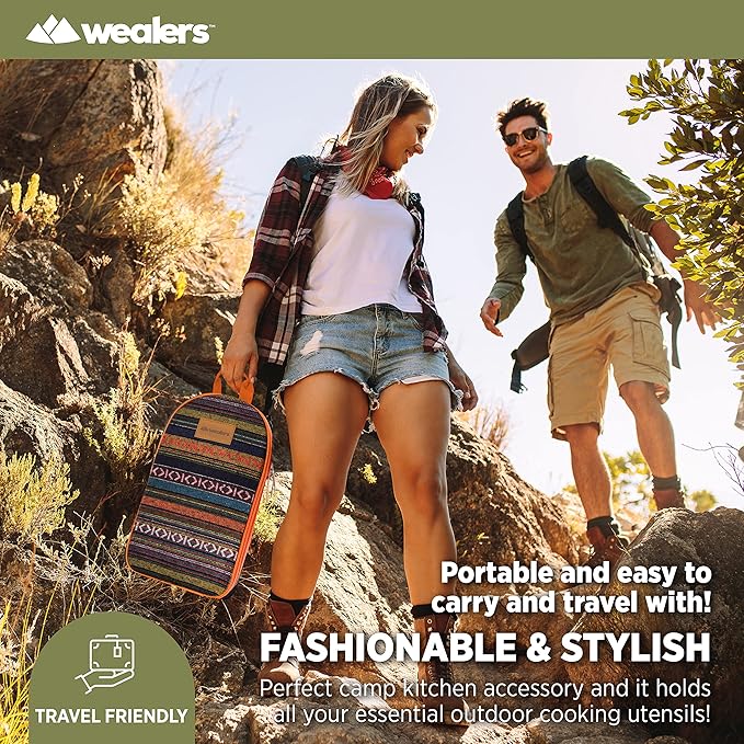 Camp Kitchen Cooking Utensil Set Travel Organizer Grill Accessories Portable Compact Gear for Backpacking BBQ Camping Hiking Travel Cookware Kit Water Resistant Case