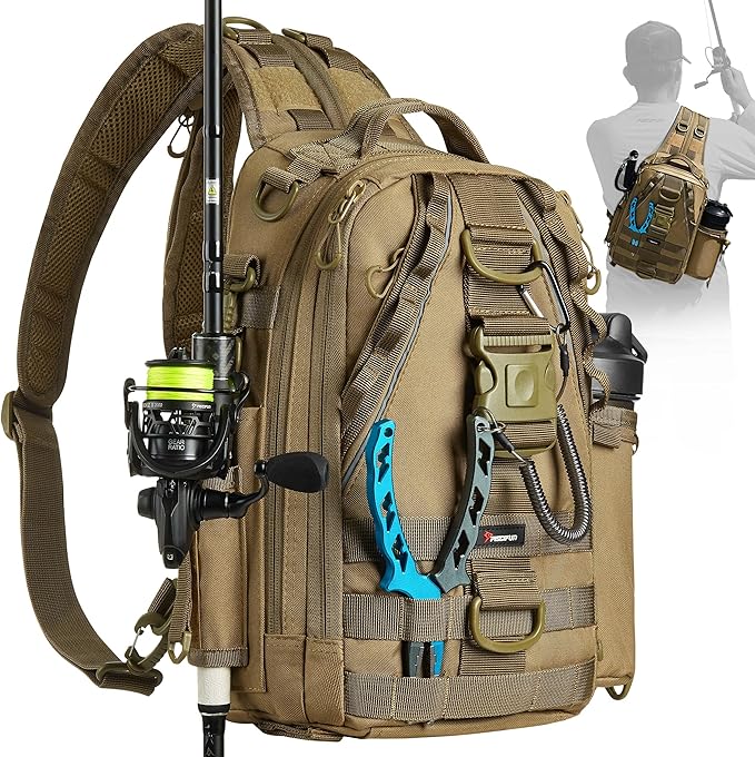 Piscifun Fishing Backpack with Rod Holder, Lightweight Sling Bag Storge Gear and Equipment