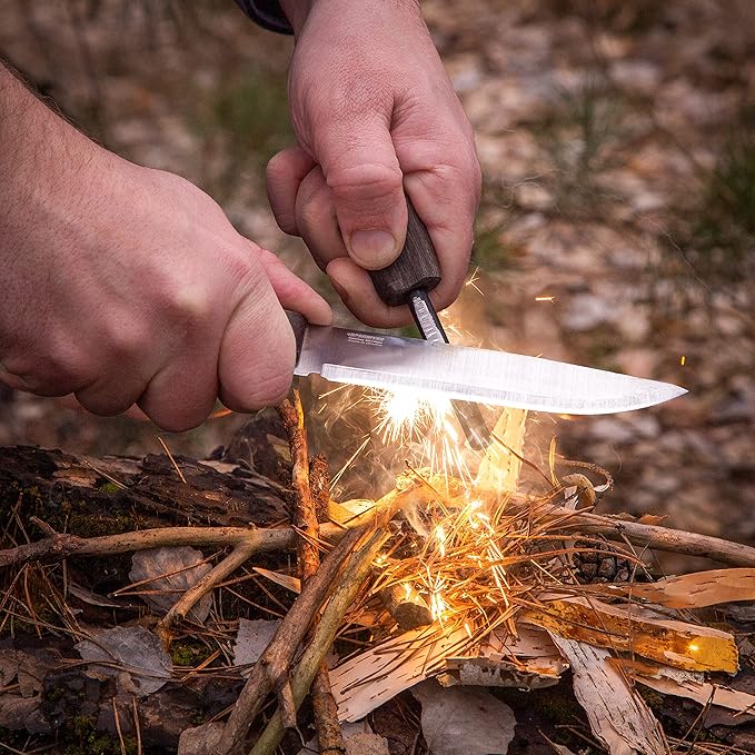 BPS Nighthawk Adventurer - Fixed-Blade Stainless Steel Survival Knife - Black Leather Sheath and Firestarter - Outdoor Full Tang Bushcraft Knife