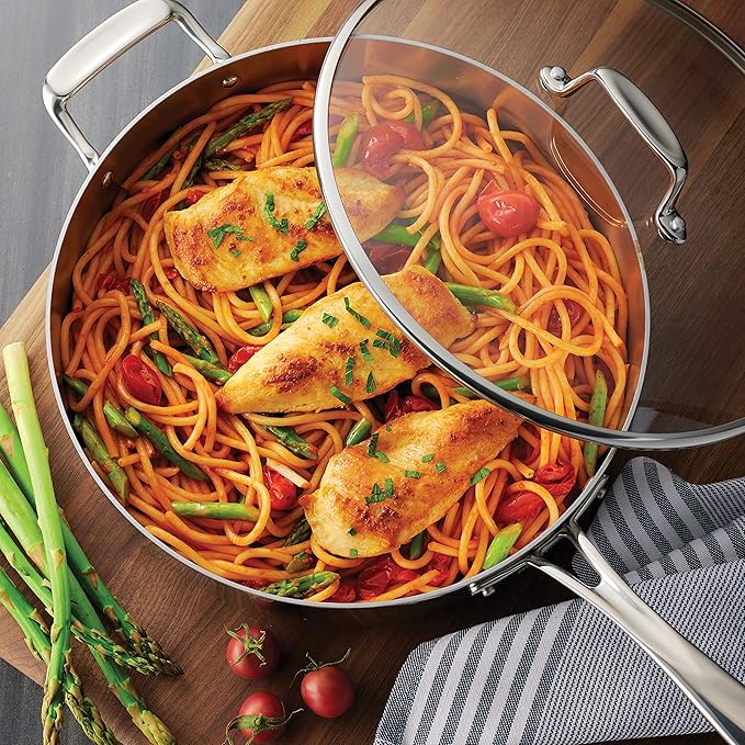 Tramontina Tri-Ply Clad Stainless Steel 12-Piece Cookware Set with Glass Lids, Pots and Pans Kitchen Set, Induction-Ready, Dishwasher-Safe, Made in Brazil