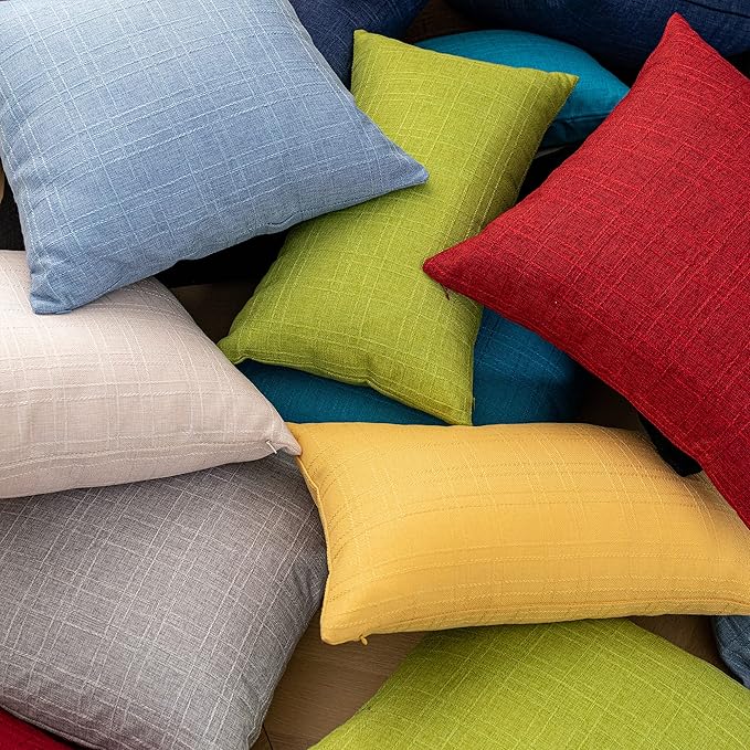 Kevin Textile Pack of 2 Decorative Outdoor Waterproof Throw Pillow Covers Checkered Pillowcases Classic Cushion Cases for Patio Couch Bench 16 x 16 Inch Red