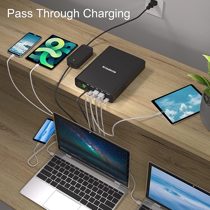 Krisdonia Portable Charger, PD 100W USB C Power Bank 64000mAh Fast Charging External Battery Pack with Dual USB-C PD (100W&65W) & 4 USB-A (QC3.0 18W) for Type-C Laptops, MacBook Pros, XPS, iPad Pro